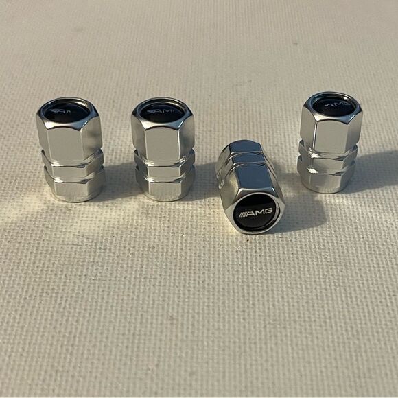 AMG Mercedes Benz Logo valve Stem caps in Silver set of 4 NWT - Picture 2 of 5